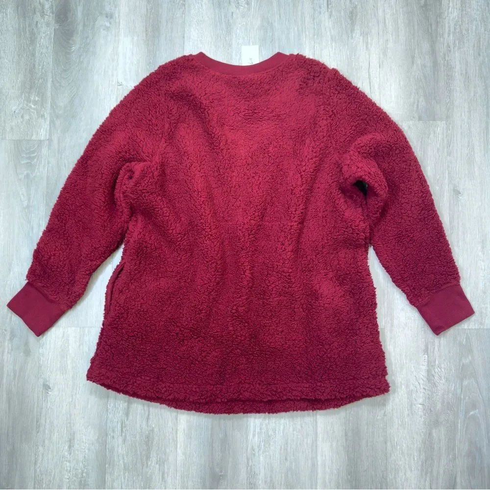Women's Sherpa Fleece Sweater 1X NWT Dark Wine Red Plush Cozy Warm Pullover